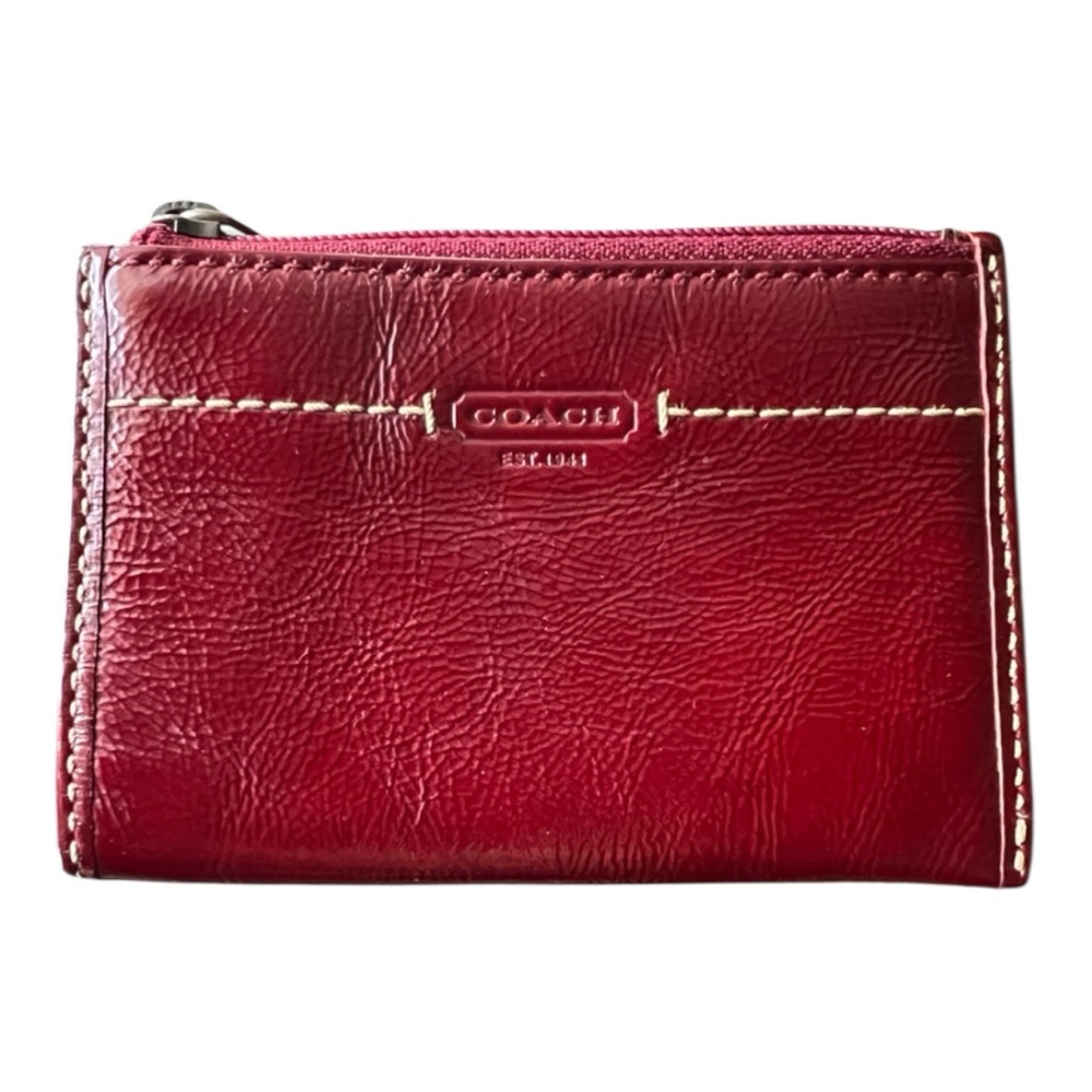 Coach Legacy Crimson Red Patent Leather Contrast Stitch Card Coin Pouch